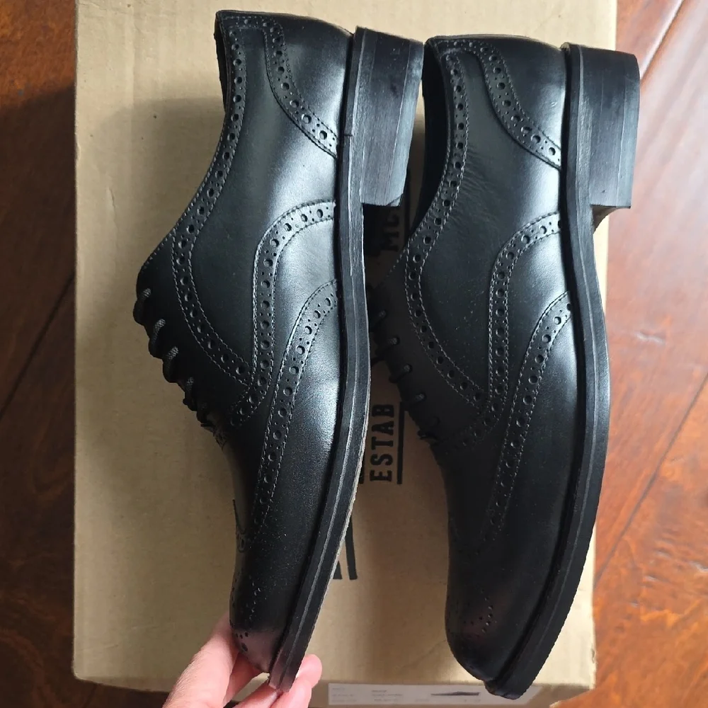 🔥 NIB Baccus Shoemaker Black Leather Wingtip Oxford Shoes 🔥